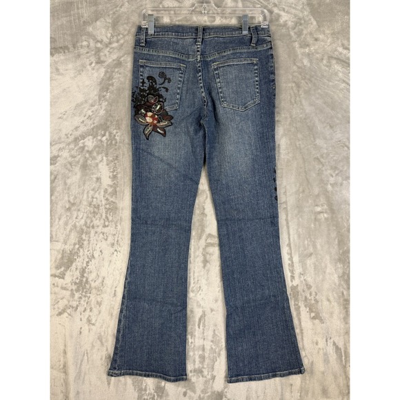 GUESS Jeans Women's Embroidered Flared Bootcut Denim Pants Size 27 - Picture 2 of 8